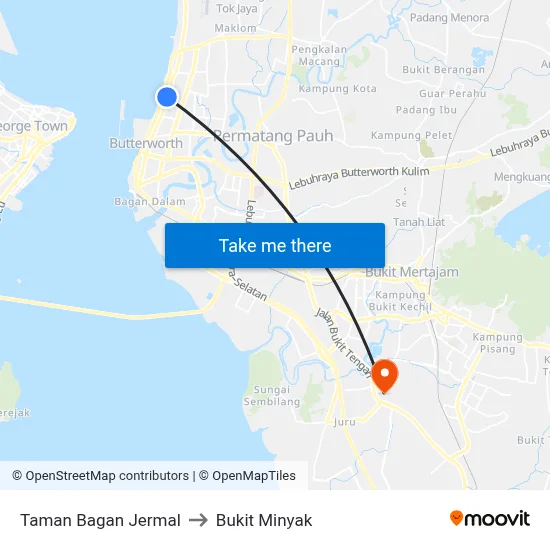 Taman Bagan Jermal to Bukit Minyak map