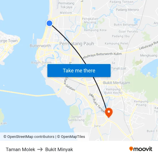 Taman Molek to Bukit Minyak map