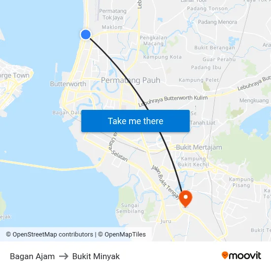 Bagan Ajam to Bukit Minyak map
