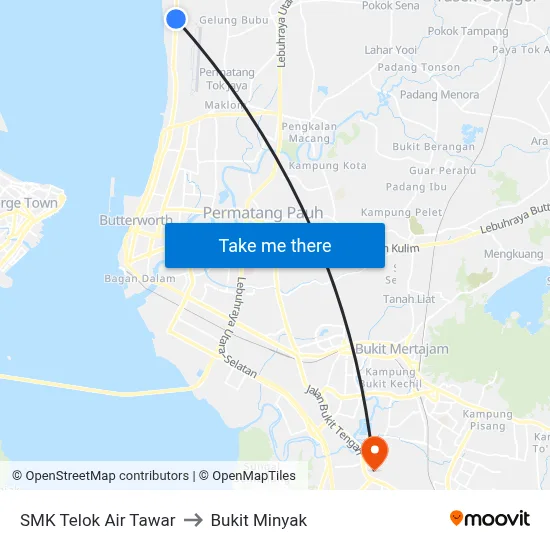 SMK Telok Air Tawar to Bukit Minyak map