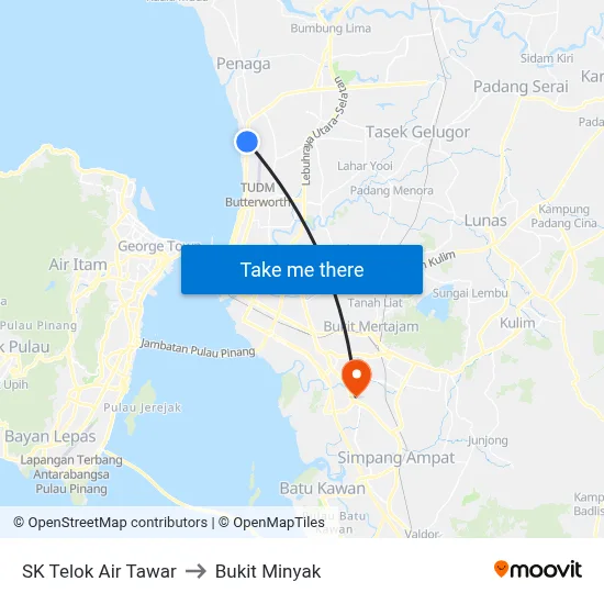 SK Telok Air Tawar to Bukit Minyak map