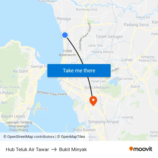 Hub Teluk Air Tawar to Bukit Minyak map