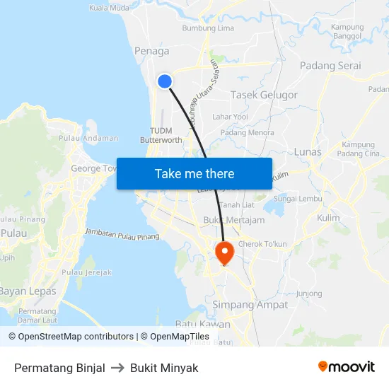 Permatang Binjal to Bukit Minyak map