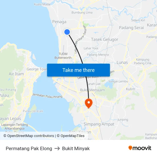 Permatang Pak Elong to Bukit Minyak map