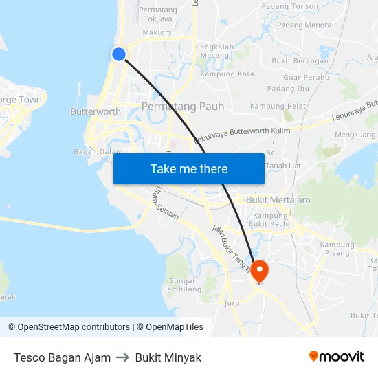 Tesco Bagan Ajam to Bukit Minyak map