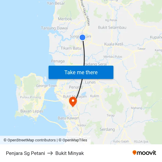 Penjara Sg Petani to Bukit Minyak map