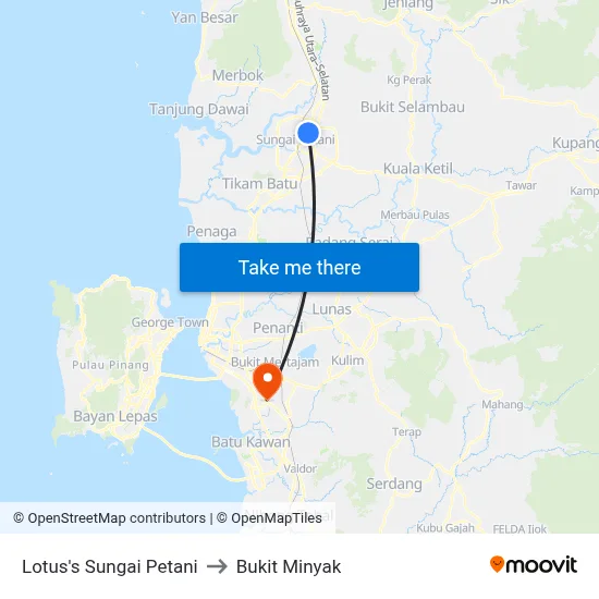 Lotus's Sungai Petani to Bukit Minyak map