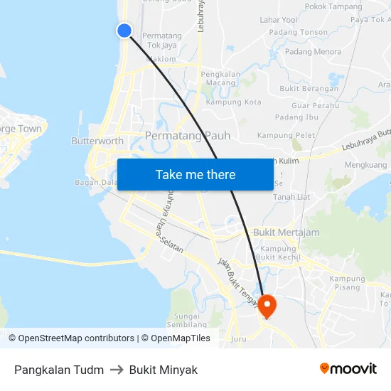Pangkalan Tudm to Bukit Minyak map