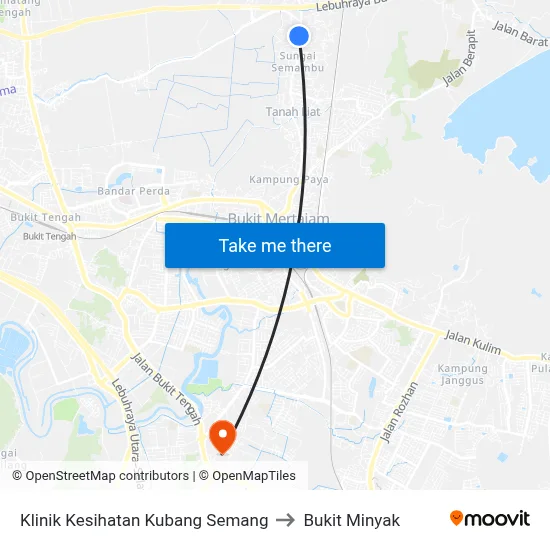Klinik Kesihatan Kubang Semang to Bukit Minyak map