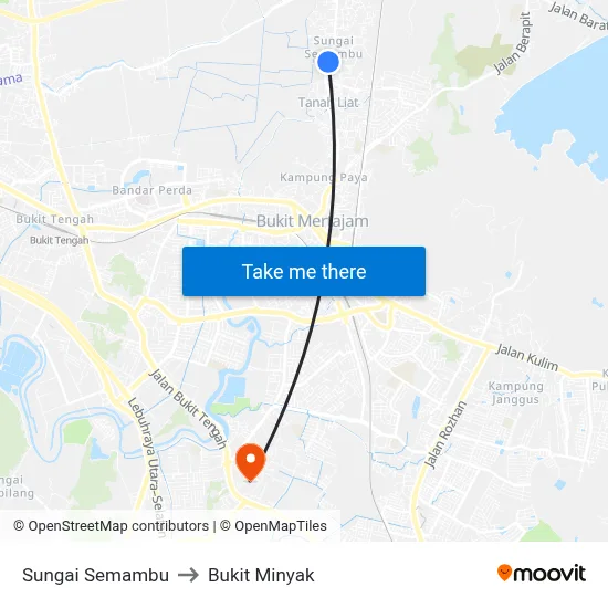 Sungai Semambu to Bukit Minyak map