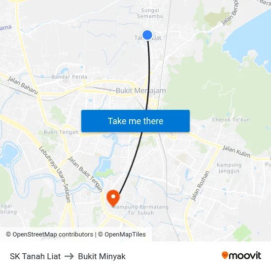 SK Tanah Liat to Bukit Minyak map