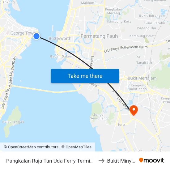Pangkalan Raja Tun Uda Ferry Terminal to Bukit Minyak map