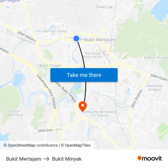 Bukit Mertajam to Bukit Minyak map