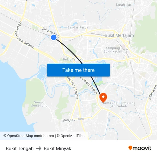 Bukit Tengah to Bukit Minyak map