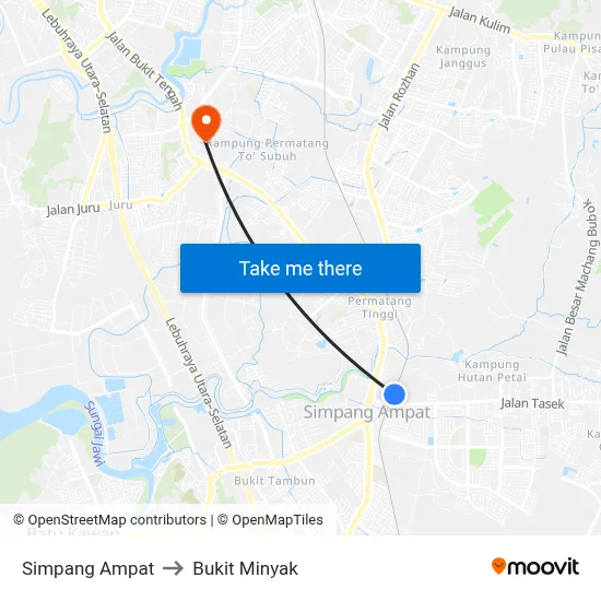 Simpang Ampat to Bukit Minyak map