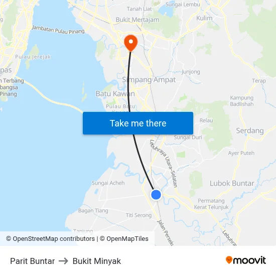 Parit Buntar to Bukit Minyak map