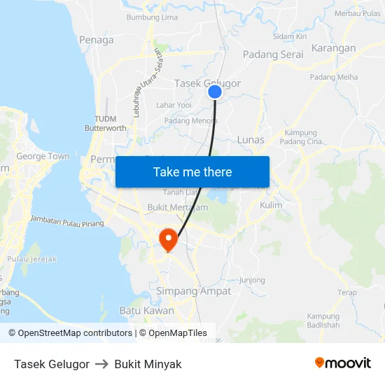 Tasek Gelugor to Bukit Minyak map