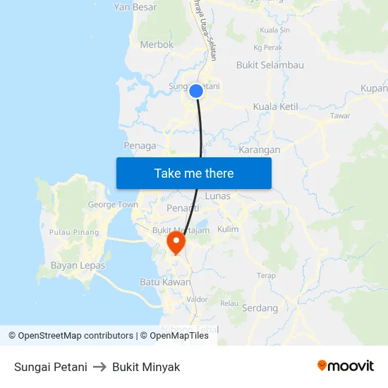 Sungai Petani to Bukit Minyak map