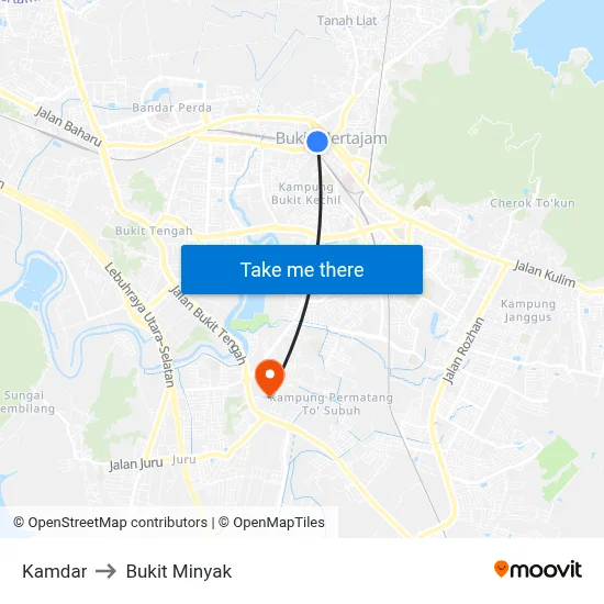 Kamdar to Bukit Minyak map