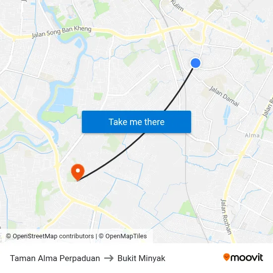 Taman Alma Perpaduan to Bukit Minyak map