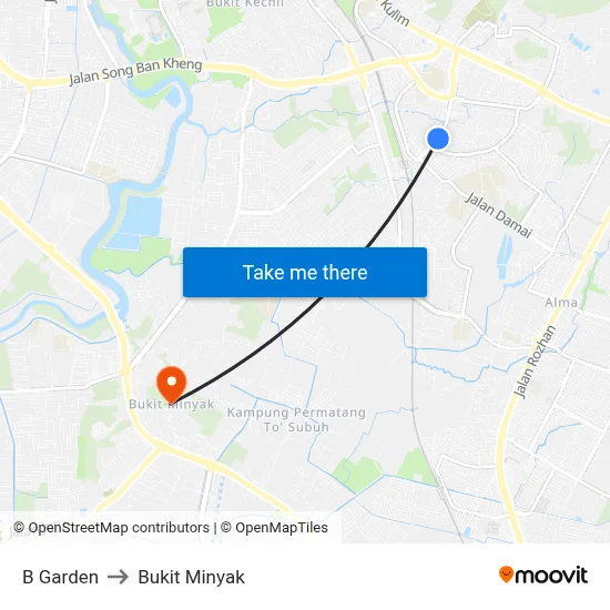 B Garden to Bukit Minyak map