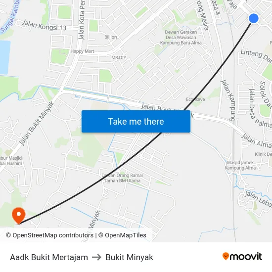 Aadk Bukit Mertajam to Bukit Minyak map