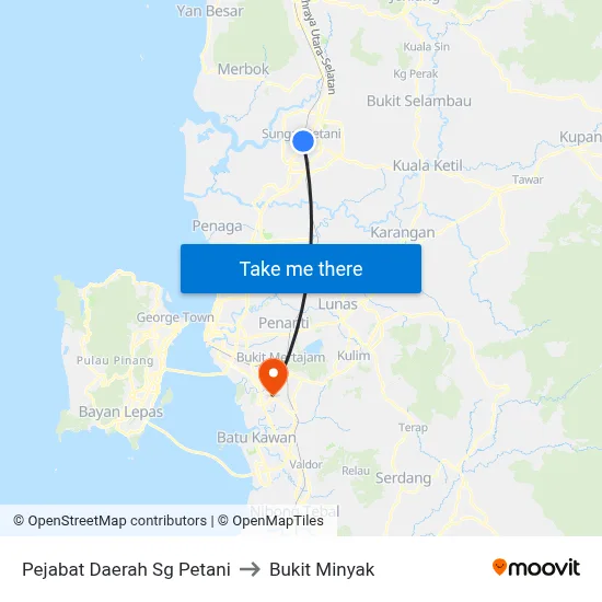 Pejabat Daerah Sg Petani to Bukit Minyak map