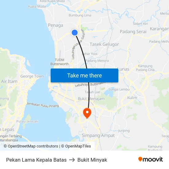 Pekan Lama Kepala Batas to Bukit Minyak map