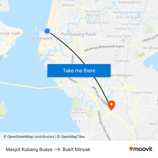 Masjid Kubang Buaya to Bukit Minyak map