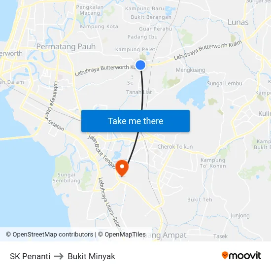 SK Penanti to Bukit Minyak map