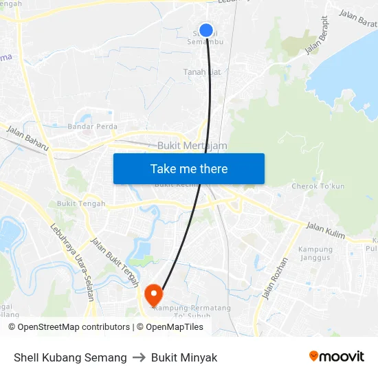 Shell Kubang Semang to Bukit Minyak map