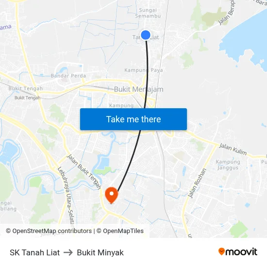 SK Tanah Liat to Bukit Minyak map