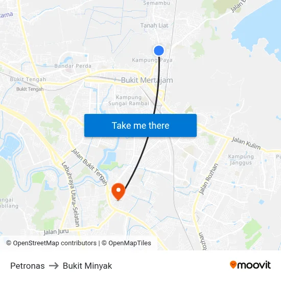 Petronas to Bukit Minyak map