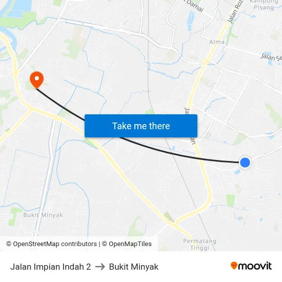 Jalan Impian Indah 2 to Bukit Minyak map