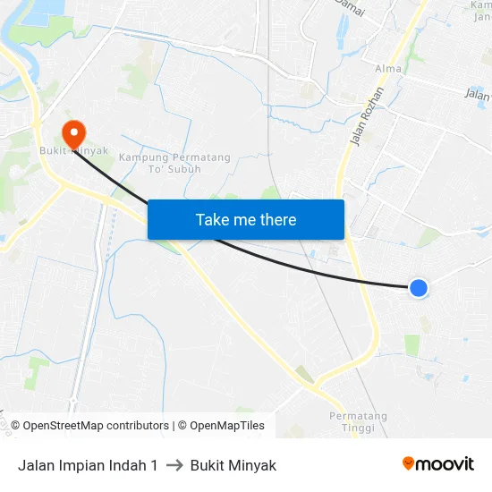 Jalan Impian Indah 1 to Bukit Minyak map