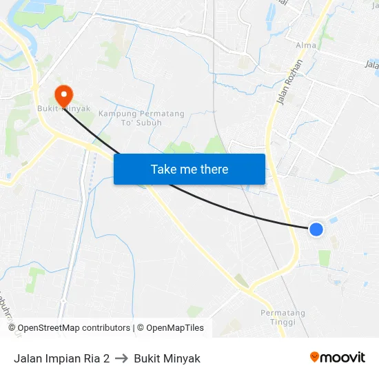 Jalan Impian Ria 2 to Bukit Minyak map