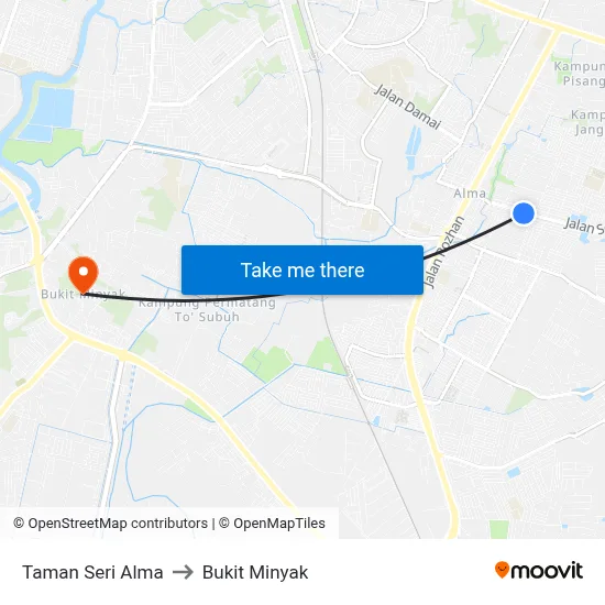 Taman Seri Alma to Bukit Minyak map