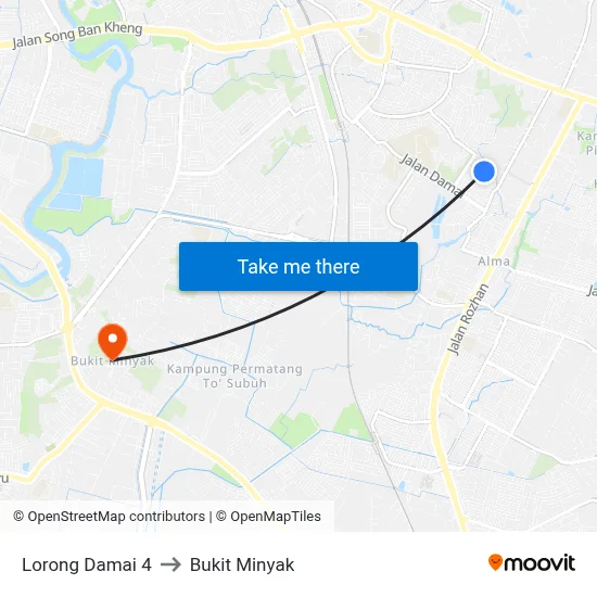 Lorong Damai 4 to Bukit Minyak map