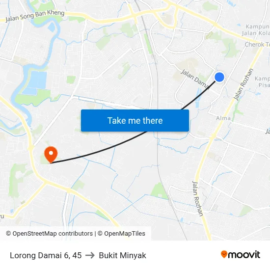 Lorong Damai 6, 45 to Bukit Minyak map