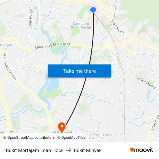 Bukit Mertajam Lean Hock to Bukit Minyak map