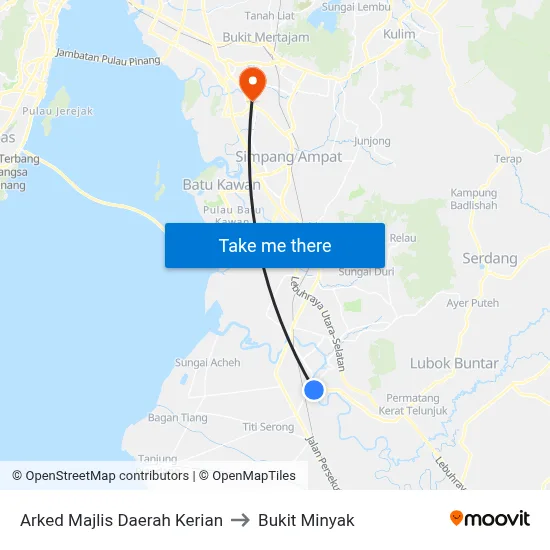 Arked Majlis Daerah Kerian to Bukit Minyak map
