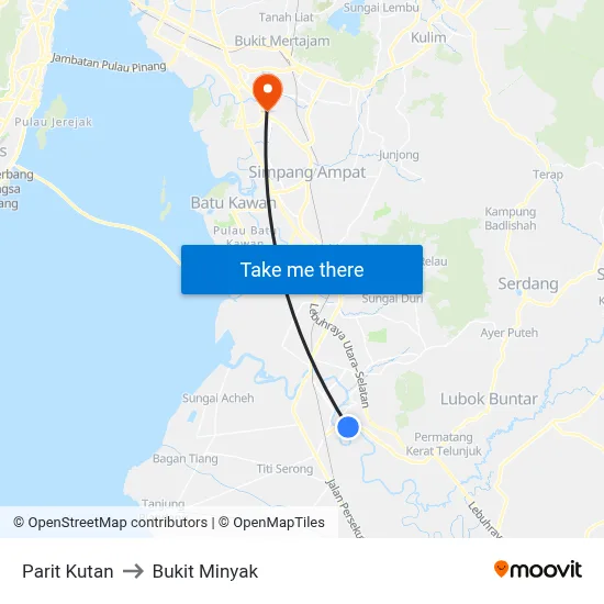Parit Kutan to Bukit Minyak map