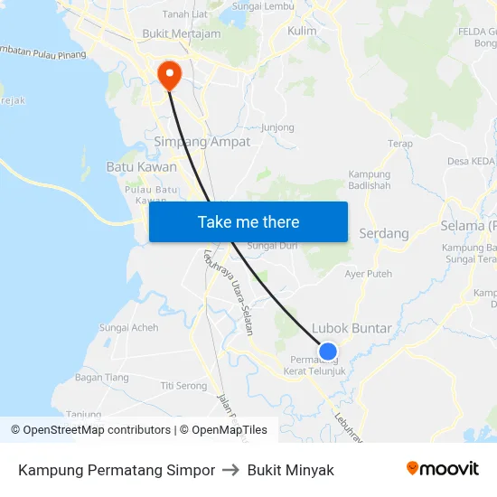 Kampung Permatang Simpor to Bukit Minyak map