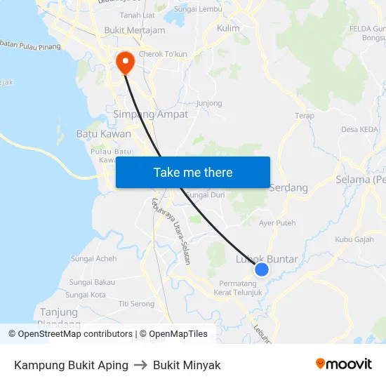 Kampung Bukit Aping to Bukit Minyak map