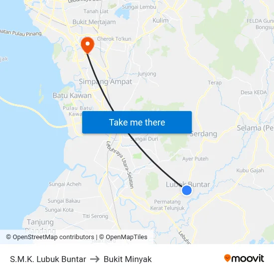 S.M.K. Lubuk Buntar to Bukit Minyak map