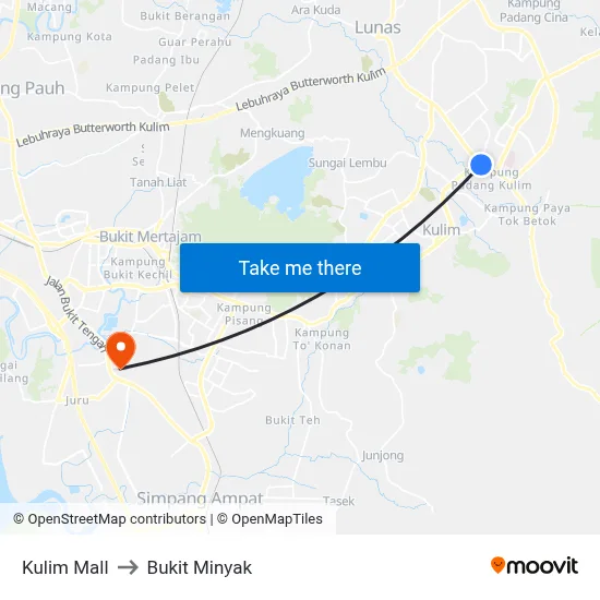 Kulim Mall to Bukit Minyak map