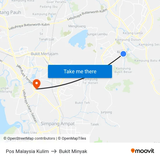 Pos Malaysia Kulim to Bukit Minyak map