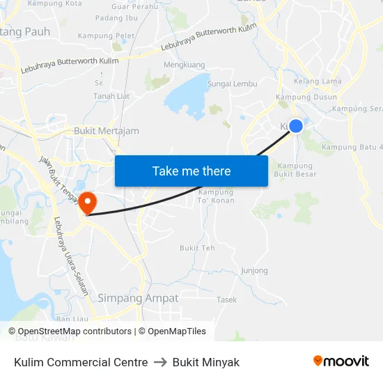 Kulim Commercial Centre to Bukit Minyak map