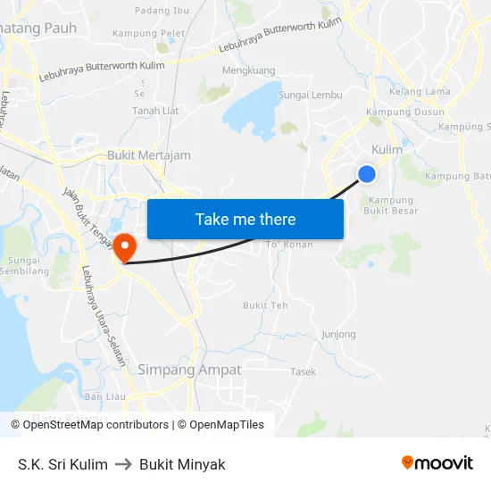 S.K. Sri Kulim to Bukit Minyak map