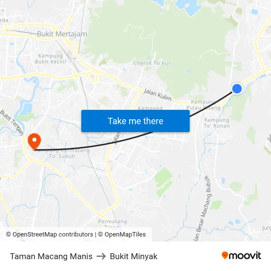 Taman Macang Manis to Bukit Minyak map
